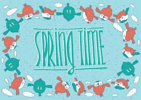 Flock of birds with Spring Time Stock Illustration