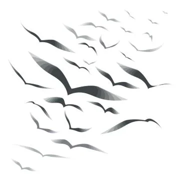 Flock of birds on a white background Stock Illustration