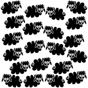 Flock of black sheep on white background Stock Illustration