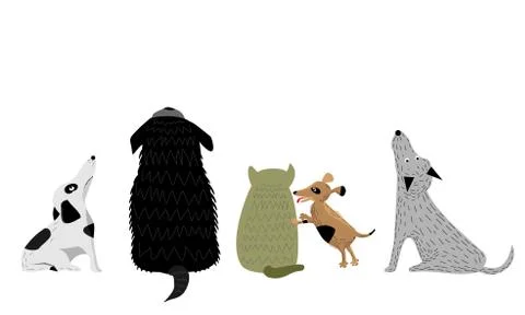 Flock of dogs mongrels Stock Illustration