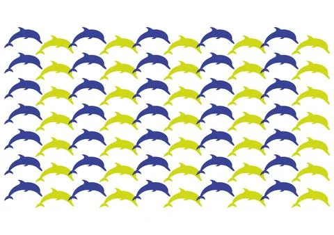 A flock of dolphins ornament. Dolphin pattern highlighted on a white background. Illustrazione stock