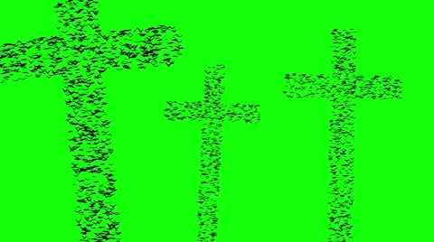 A flock of flying birds forms the grave crosses, green screen. Video stock 56351290