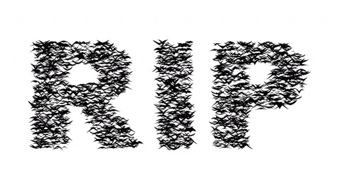 A flock of flying birds forms RIP. Rest In Peace formed by birds. Video stock 68342002