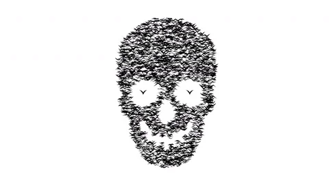 A flock of flying birds forms skull. Stock Footage 68786664