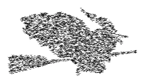 A flock of flying birds forms the witch flying on the Sabbath. Video stock 56249600