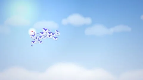 Flock of Flying Email Envelopes Across Blue Sky Seamless Loop 库存影片 347457295