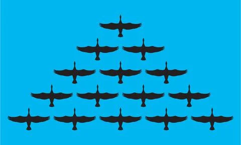Flock of migrating geese flying in V formation. Stock Illustration