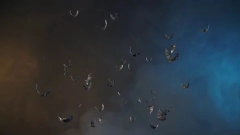 Flock nocturnal bats 3D render background of Halloween Stock Footage 80233236
