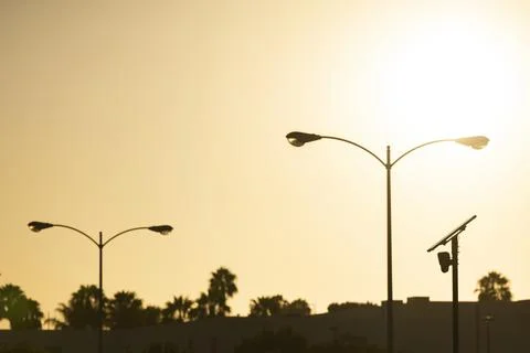 Flock Security Camera Sunset Stock Photos