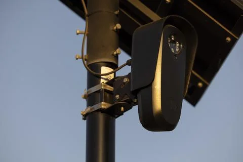 Flock Security Camera Sunset Fotos Stock