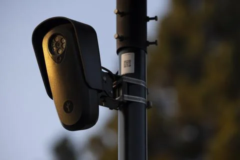 Flock Security Camera Sunset Stock Photos