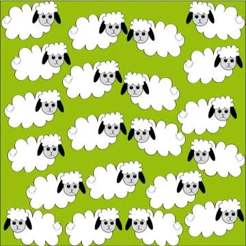 Flock of sheep on green background Stock Illustration