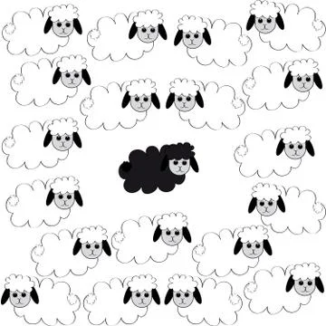 Flock of sheep on white background Stock Illustration