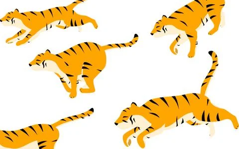 A flock of tigers running through, with a break Stock Illustration