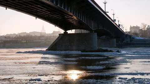 Floe flowing river Vistula Stock Footage 71378468