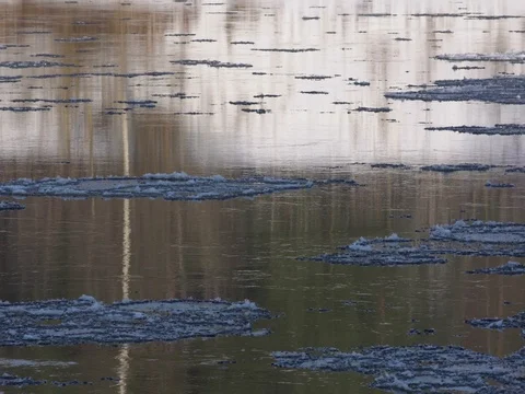 Floes sliding fast through the river Stock Footage 72948610