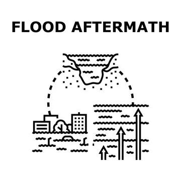 Flood aftermath showing water level rising and urban submersion Stock Illustration