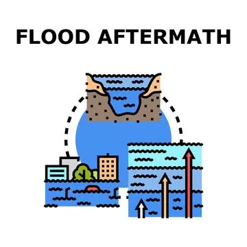 Flood aftermath showing water level rising and urban submersion Stock Illustration