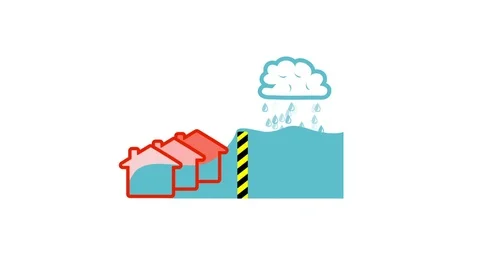 Flood barriers and properties Stock Footage 75887836