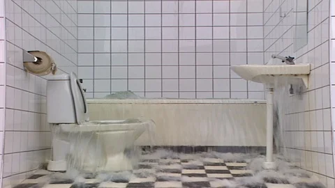 FLOOD IN BATHROOM Stock Footage