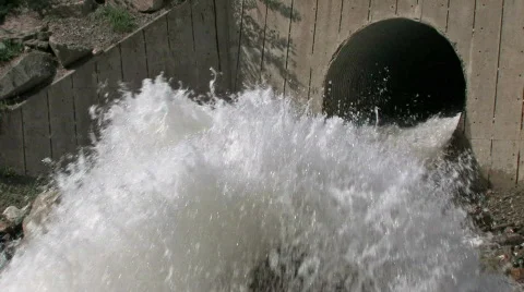 Flood from concrete pipe M HD Stock Footage 141342