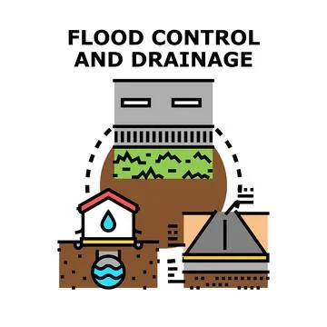 Flood control and drainage system engineering icon illustration Stock Illustration