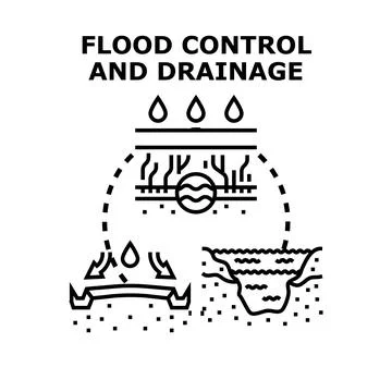 Flood control and drainage system preventing disaster icon Stock Illustration