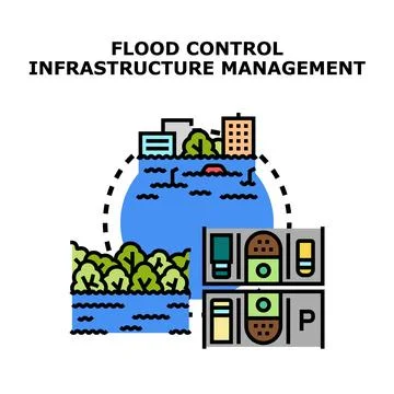 Flood control infrastructure management in urban areas solution Stock Illustration
