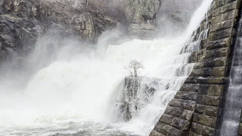 Flood on the dam Stock Footage 267921282