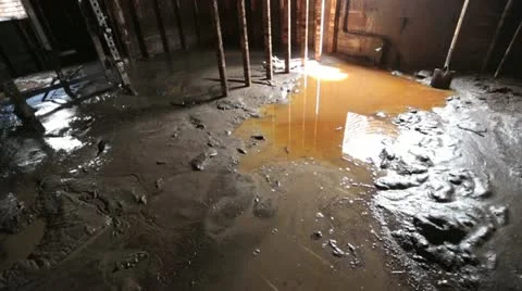 Flood damage mud water in home basement P HD 1920 Stock Footage
