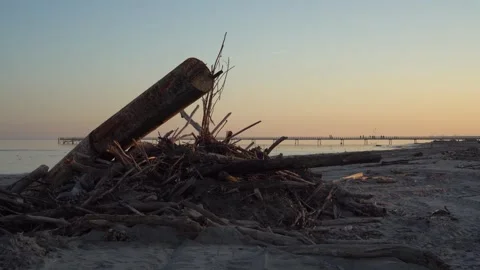 Flood Debris and Strollers at Lido di Volano Seafront Stock Footage 296490860