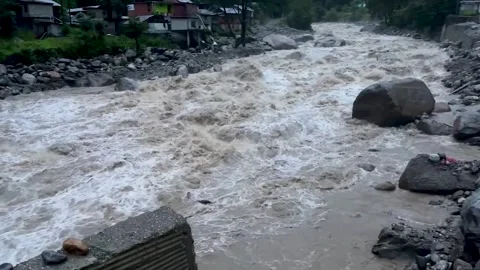 Flood disaster cloud burst in Himalayas heavy rainfall. Video stock 281225440