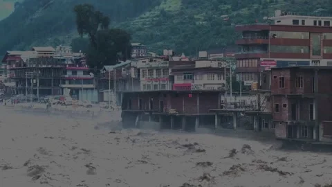 Flood Disaster cloudburst in the Himalayan river the Ganges (Flood Crisis). Stock Footage 281310823