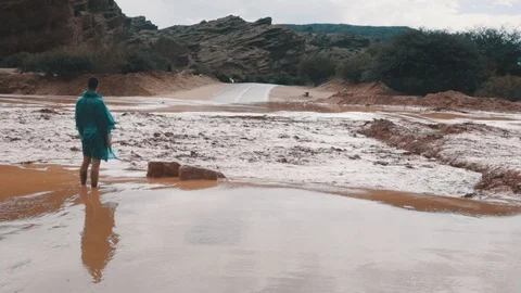 Flood disaster on a highway Stock Footage 97452921
