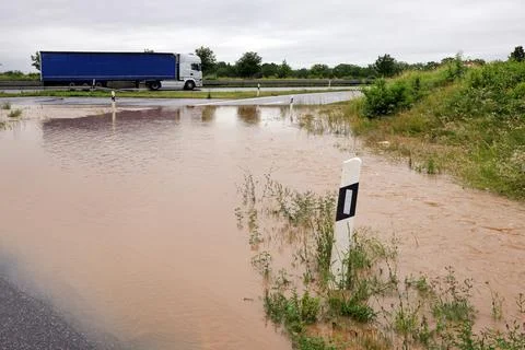 Flood on the highway Stock Photos