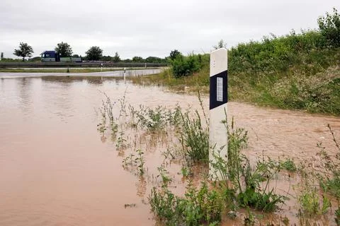 Flood on the highway Stock Photos