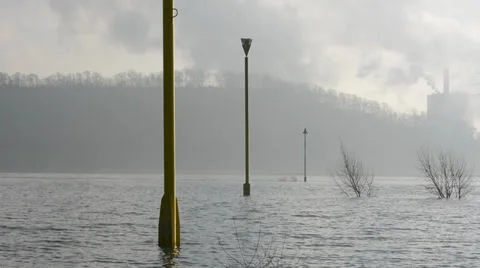 Flood on industrial river Stock Footage 34276327