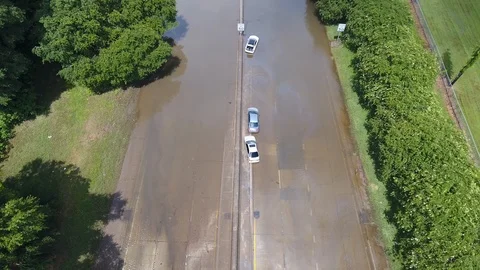 Flood on interstate drone shot Stock Footage 111088479