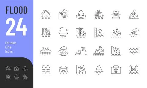 Flood line editable icons set. Stock Illustration