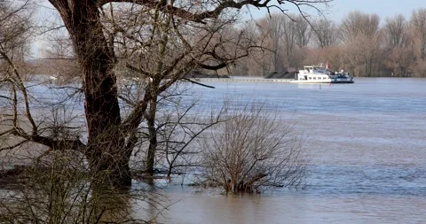 Flood on the Rhine in Dusseldorf Stock-Footage 148424892
