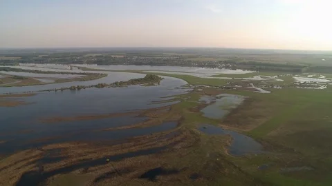 Flood on the river aerial view Stock Footage 73546660