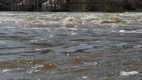 The flood of the river after winter Stock Footage 88552764
