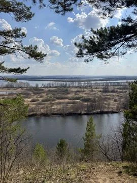 Flood, river overflow in spring. View from above Stock Photos