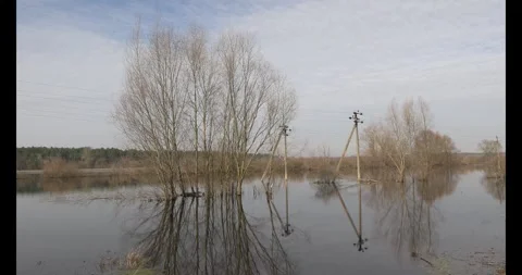 The flood of the river in the spring.  Stock Footage 269712828