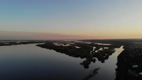 The flood of the river at sunset Video stock 130639607