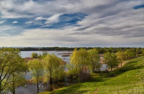 Flood of Volga in the spring Stock Photos