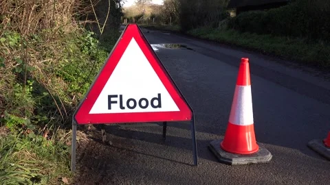 Flood Warning Road Sign Stock Footage 270087398