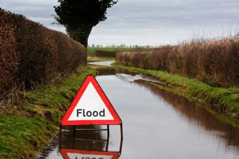 Flood warning sign Stock Photos