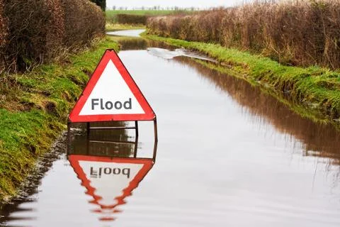 Flood warning sign Stock Photos