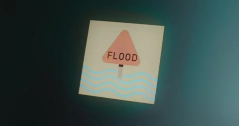 Flood warning sign, potential for flooding in area Video stock 314571791